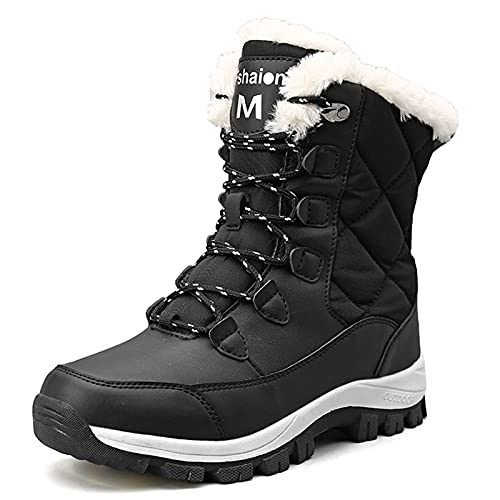 AARDIMI Warm Gefüttert Winterschuhe Damen Schneestiefel Wasserdicht Outdoor Trekking Wanderschuhe Schlupfstiefel Gr. 36-42 (Schwarz-1610, numeric_41) von AARDIMI