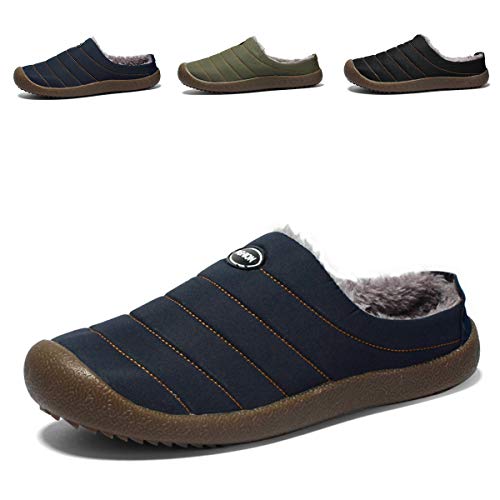 AARDIMI Winter Hausschuhe Herren DamenWinter Plüsch Warm Gefüttert Kuschelige Home Slippers für Drinnen und Draußen Anti-Skid Gummisohle Slip On Schuh (44 EU, Blau) von AARDIMI