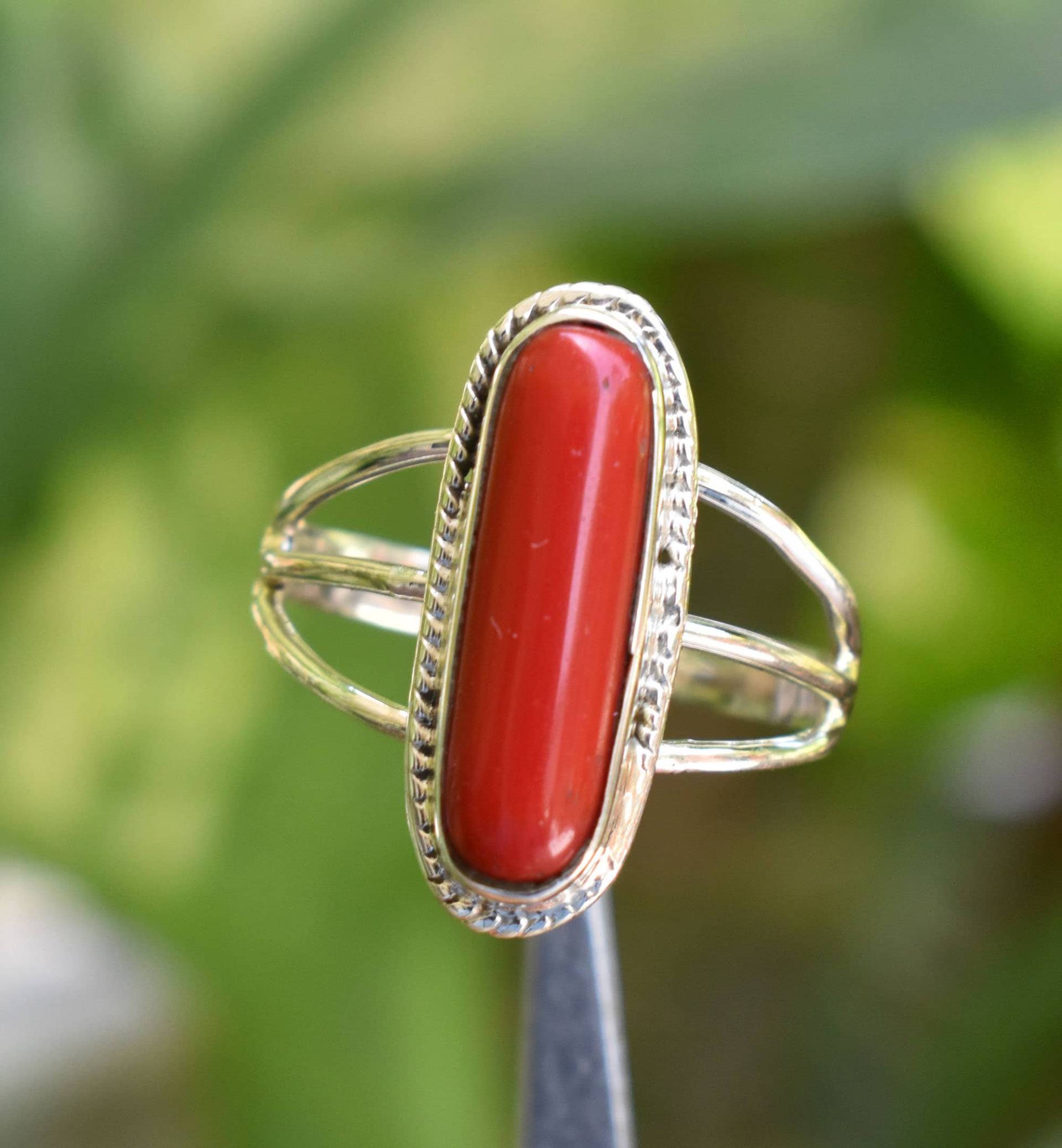 925 Sterling Silber Natürliche Koralle Kapsel Ring-Designer Statement Ring-Mai Birthstone Ring-Edelstein Ring-Handgefertigter Schmuck 925 Sterling Silber Natürliche Koralle Kapsel Ring-Designer Statement Ring-Mai Birthstone Ring-Edelstein Ring-Handgefertigter Schmuck von AARJewels