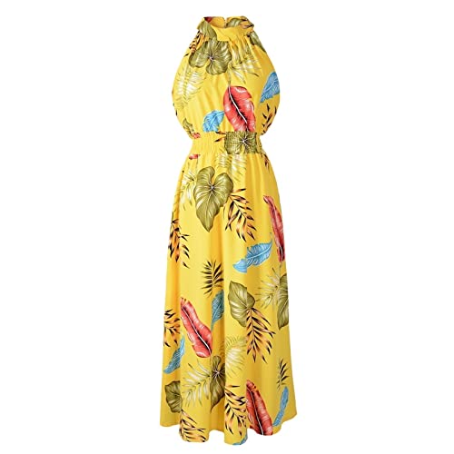 Damen Kleid, Mode Swing Sundress Abend Cocktail Party Strand Gürtel Kleid (Color : Yellow, Size : S) von AAROMA