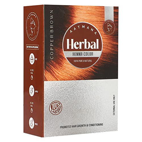 AATMANA Herbal Copper Brown Henna Hair Color With Goodness Of 9 Herbs | Kräuterkupferbraune Henna-haarfarbe Mit Der Güte Von 9 Kräutern Natural Hair Color For Men & Women 100 Grams von AATMANA