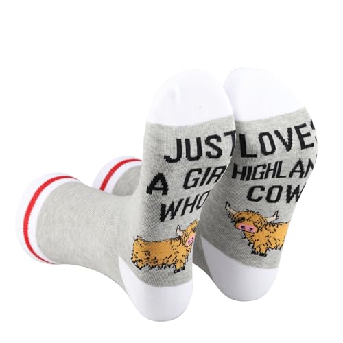 AATOP 2 Paar Highland Cow Socken Highland Kuh Liebhaber Geschenk Bauernhof Mädchen Wer Hochland Kühe Geschenk, LIEBT HIGHLAND COW SKU, 36 von AATOP