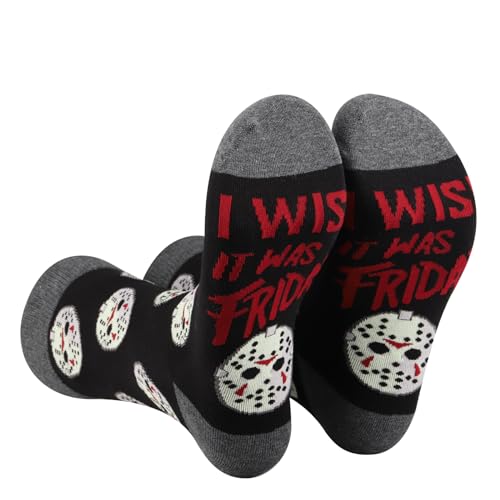 AATOP 2 Paar Horror Jason Socken I Wish It Was Friday Horror Movie Socke Horror Movie Fan Geschenke Halloween Themed Sock, Ich wünschte, es wäre Freitag Sku, 36 von AATOP