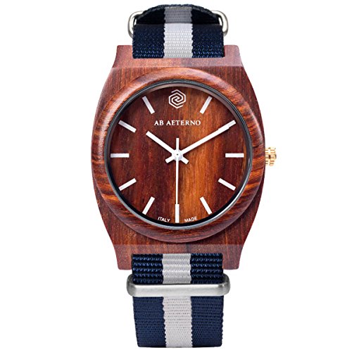 AB AETERNO "Dusk White Blue" Holz Sandelholz Rot Swiss Quarz Weiß Hypoallergen Analog Stoff Nato Blau Unisex Uhr von AB AETERNO