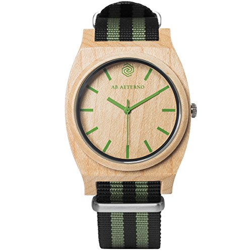 AB AETERNO Route Green Black Ahorn Holz Grün Swiss Quarz Schwarz Hypoallergen Unisex Uhr von AB AETERNO