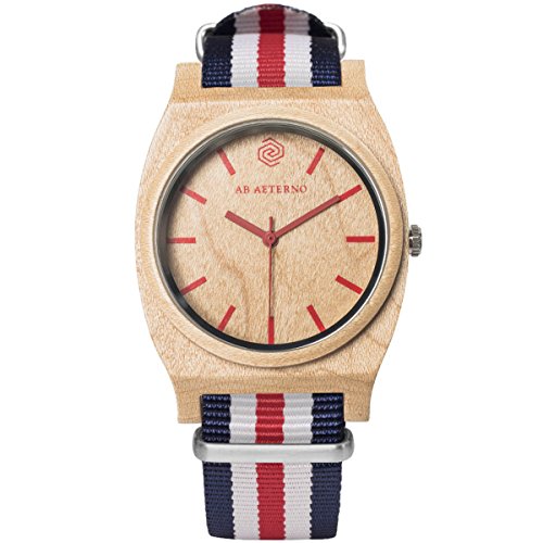AB AETERNO "Route Red Blue White Ahorn Holz Rot Swiss Quarz Blau Weib Hypoallergen Unisex Uhr von AB AETERNO