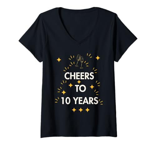 Damen Ein Hoch auf 10 Jahre Design T-Shirt mit V-Ausschnitt von AB Designs