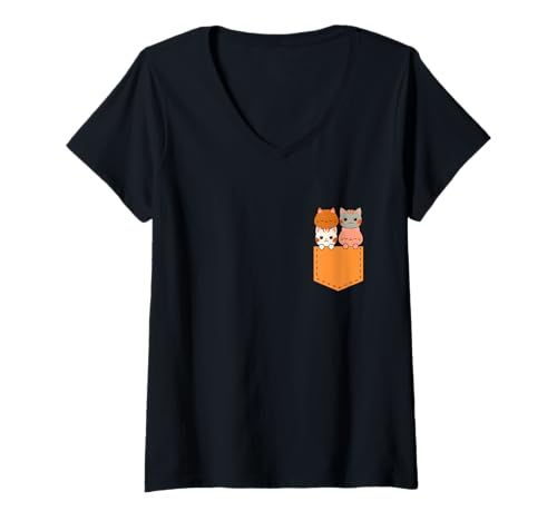Damen Tasche mit Kätzchen T-Shirt mit V-Ausschnitt Damen Tasche mit Kätzchen T-Shirt mit V-Ausschnitt von AB Designs