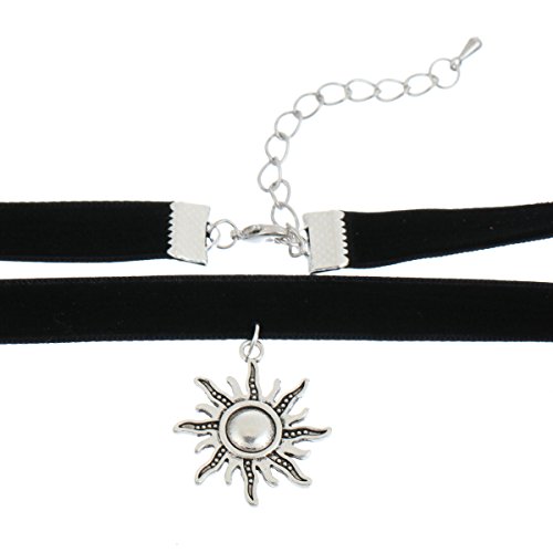 Choker Halskette Samt Schwarz mit Antiksilber Sonne von AB-Fashion 07