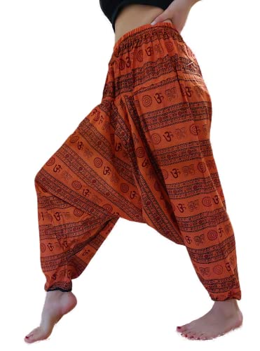 AB India Crafts Pumphose Mantra Om Aum Motiv rot-orange one Size Ultraleicht | Sommer Strand Yoga Heim Indien Goa Spiritualität von AB India Crafts