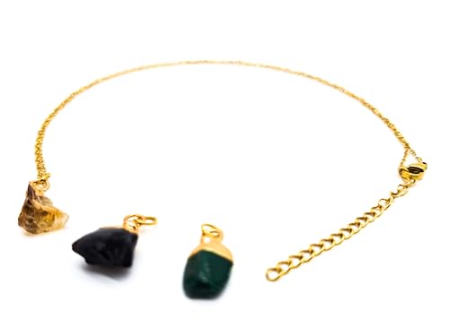 AB India Crafts Sternzeichen Geschenkset 3 Edelstein Anhänger mit Kette 18 K vergoldet im Om Schmuckbeutel | Schutz Energie Glück (Skorpion Anhänger Citrin Schwarzer Onyx Malachit) von AB India Crafts