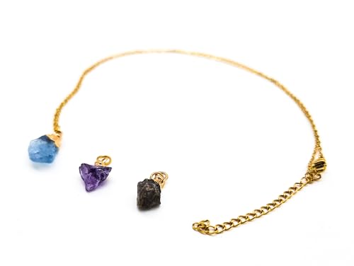 AB India Crafts Sternzeichen Geschenkset 3 Edelstein Anhänger mit Kette 18 K vergoldet im Om Schmuckbeutel | Schutz Energie Glück (Wassermann Anhänger Aquamarin Amethyst Labradorit) von AB India Crafts