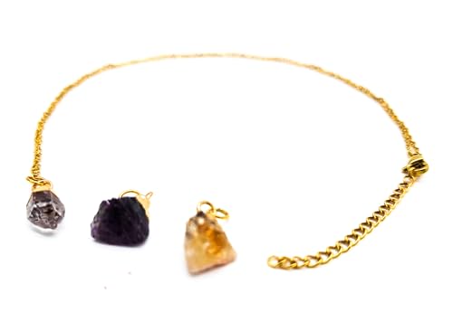 AB India Crafts Sternzeichen Geschenkset 3 Edelstein Anhänger mit Kette 18 K vergoldet im Om Schmuckbeutel | Schutz Energie Glück (Widder Anhänger Herkimer-Diamant Amethyst Citrin) von AB India Crafts
