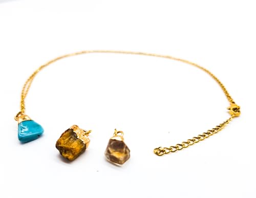 AB India Crafts Sternzeichen Geschenkset 3 Edelstein Anhänger mit Kette 18 K vergoldet im Om Schmuckbeutel | Schutz Energie Glück (Zwilling Anhänger Türkis Tigerauge Citrin) von AB India Crafts