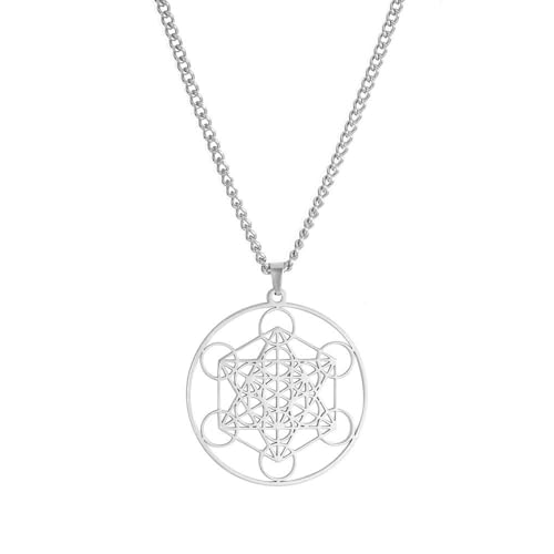 AB Viking Crafts Edelstahl Anhänger Metatrons Würfel Farbe silber mit Kette in Schmuckbox | Spiritualität Glück Energie Metaphysik (silber) von AB Viking Crafts