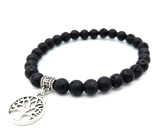 AB Viking Crafts Handgefertigtes Lava Stein Armband mit Anhänger Yggdrasil Lebensbaum in Geschenkbox von AB Viking Crafts