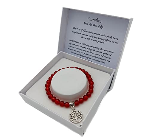 Handgefertigtes Karneol Edelstein Armband mit Anhänger Yggdrasil Lebensbaum in Geschenkbox von AB Viking Crafts