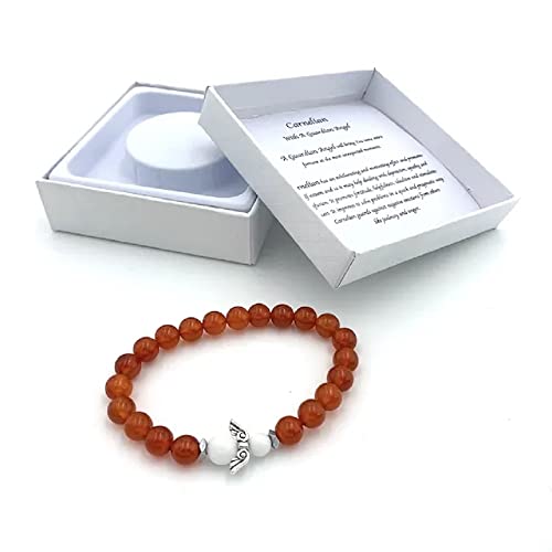 Handgefertigtes Karneol Edelstein Armband mit Schutzengel in Geschenkbox | Glück Liebe Energie Familie von AB Viking Crafts