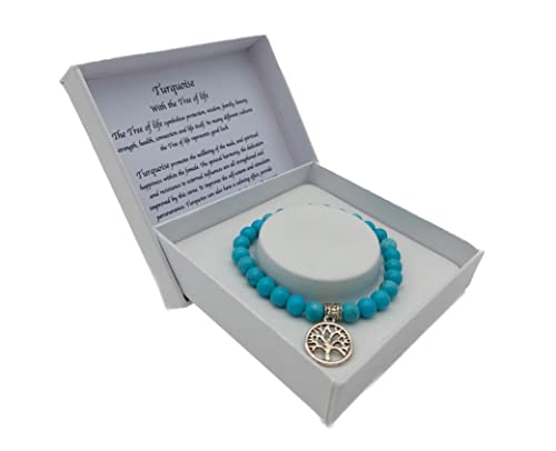 Handgefertigtes Türkis Edelstein Armband mit Anhänger Yggdrasil Lebensbaum in Geschenkbox von AB Viking Crafts
