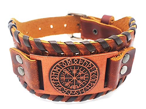Vikings Armband Vegvisir Wikinger Kompass Leder Metall braun kupfer von AB Viking Crafts