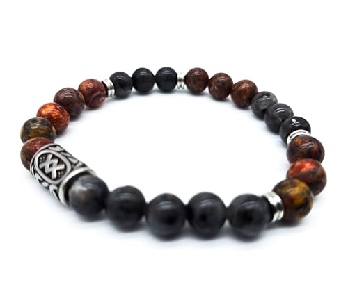 Wikinger Futhark Rune Edelstein Armband (18/21 cm, Damen/Herren) in Geschenkbox | Schutz Glück Energie (18, Rune INGWAZ Leopard Jaspis Labradorit | Stammesgott Yngwi Fruchtbarkeit Wachstum) von AB Viking Crafts