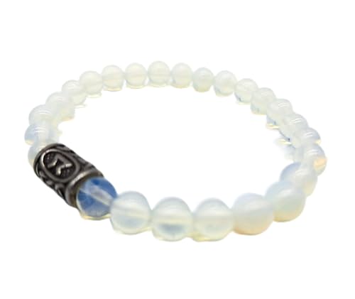 Wikinger Futhark Rune Edelstein Armband (18/21 cm, Damen/Herren) in Geschenkbox | Schutz Glück Energie (18, Rune PERTHRO Opalith | Birnbaum Magie Freude) von AB Viking Crafts