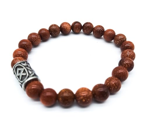 Wikinger Futhark Rune Edelstein Armband (18/21 cm, Damen/Herren) in Geschenkbox | Schutz Glück Energie (21, Rune OTHALA Goldstein | Familie Heimat Erbe) von AB Viking Crafts