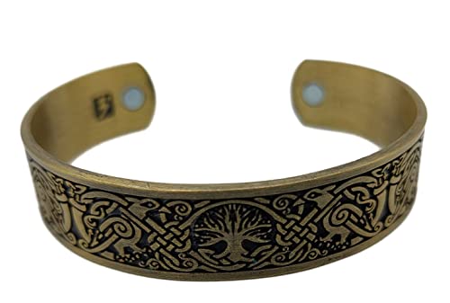 AB Viking Crafts Wikinger Yggdrasil Lebensbaum I Odins Raben Magnet Armband Farbe Antik Gold mit Schmuckbeutel von AB Viking Crafts
