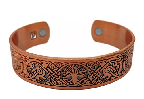AB Viking Crafts Wikinger Yggdrasil Lebensbaum I Odins Raben Magnet Armband Farbe Antik Kupfer mit Schmuckbeutel von AB Viking Crafts