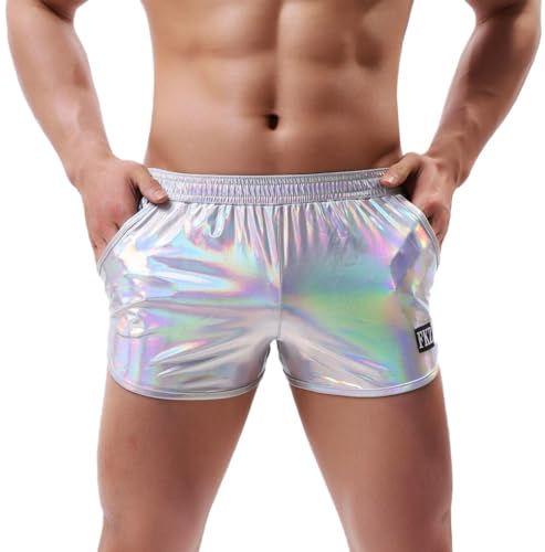 ABAFIP Holografische, glänzende Herren-Boxershorts, Bikini, Badeanzug, Bühne, Clubwear, silber, X-Large von ABAFIP