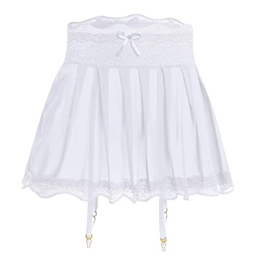 ABAFIP Herren Sissy Crossdressing Dessous Durchsichtiger Minirock mit Strumpfhaltern Gürtel Riemchen Spitzenbesatz Tüll Micro Röcke Unterwäsche, Weiss/opulenter Garten, X-Large von ABAFIP