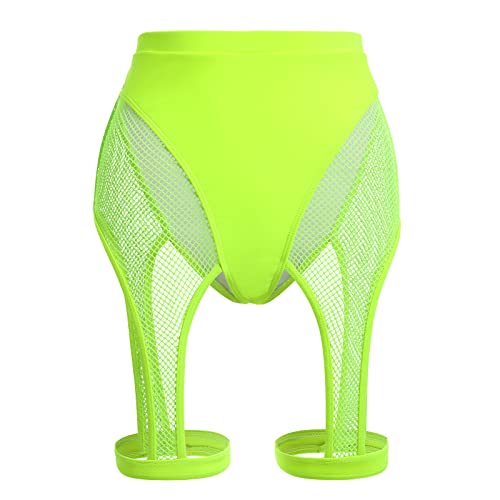 Damen Fischnetz Strumpfband Gürtel Hohe Taille Bikini Bottom Rave Booty Shorts Musical Festival Nachtclub Outfits, leuchtend grün, Medium von ABAFIP