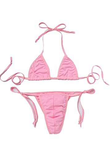 Herren 2-teiliges Sissy Crossdressing Dessous Set Träger Bikini BH Top Slip Unterteil Badeanzug Flitterwochen Nachtwäsche, Pink, Einheitsgröße von ABAFIP