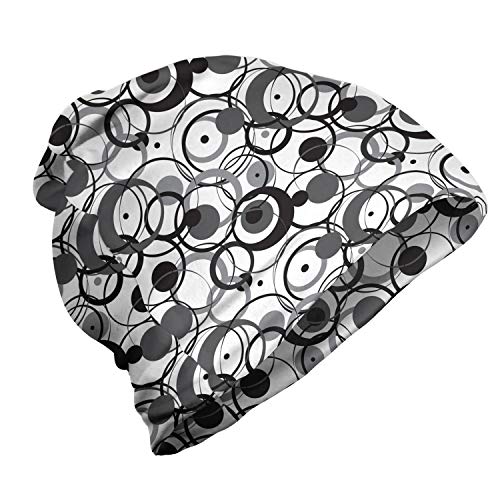 ABAKUHAUS Abstrakt Unisex Beanie, Kreis-Punkte Moderne, Wandern im Freien, Grau Schwarz Weiß von ABAKUHAUS
