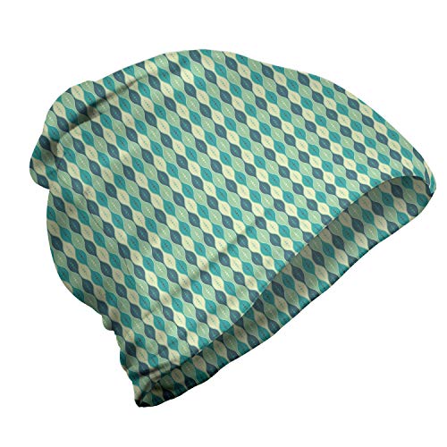 ABAKUHAUS Abstrakt Unisex Beanie, Oval Geschwungene Linien Punkte, Wandern im Freien, Sea Green Petrol Blau von ABAKUHAUS