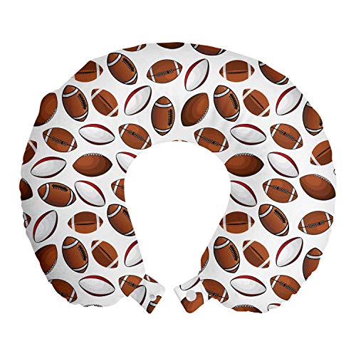 ABAKUHAUS American Football Reisekissen Nackenstütze, Rugby Ball, Schaumstoff Reiseartikel für Flugzeug und Auto, 30x30 cm, Caramel Ruby-Weiß von ABAKUHAUS