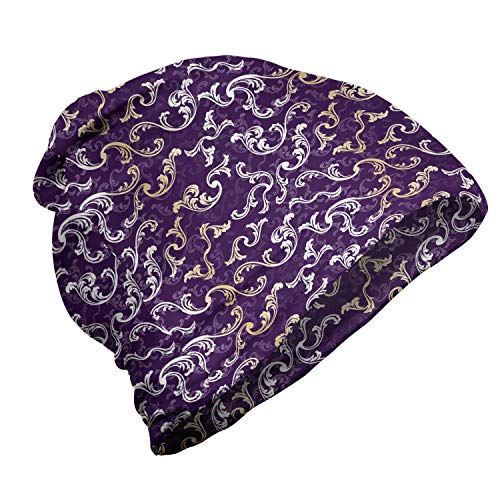 ABAKUHAUS Barock- Unisex Beanie, Lavish Curls auf purpurrotem Ton, Wandern im Freien, lila Aubergine von ABAKUHAUS