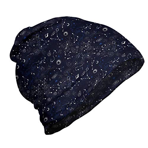 ABAKUHAUS Blauer Himmel Unisex Beanie, Stern-Konstellation-Kunst, Wandern im Freien, Dark Night Blau Weiß von ABAKUHAUS