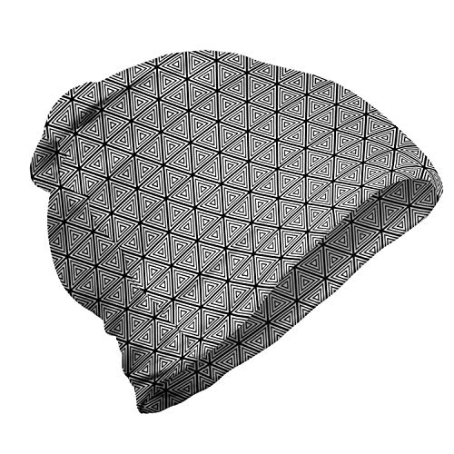 ABAKUHAUS Bohemien Unisex Beanie, Triangles Minimalist, Wandern im Freien, Schwarz-Weiss von ABAKUHAUS