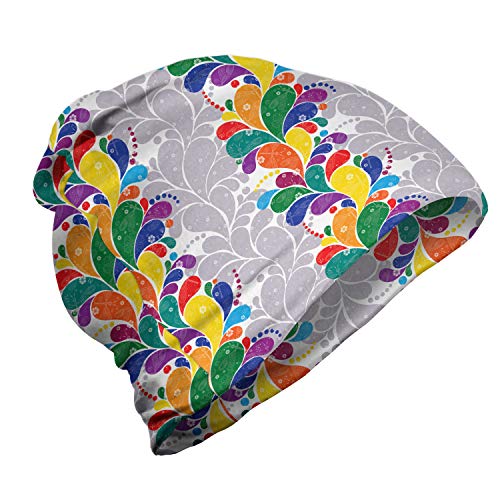 ABAKUHAUS Bunt Unisex Beanie, Moderne Regenbogen Paisley Kunst, Wandern im Freien, Purpleblue Multicolor von ABAKUHAUS