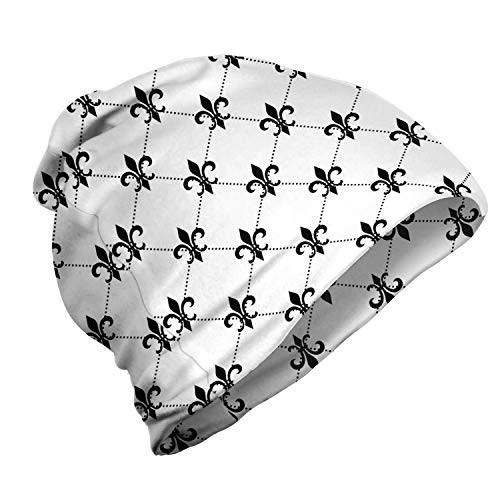 ABAKUHAUS Fleur De Lis Unisex Beanie, Abstrakte Lily Dots, Wandern im Freien, Schwarz-Weiss von ABAKUHAUS