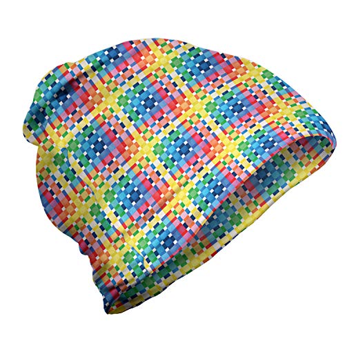 ABAKUHAUS Kariert Unisex Beanie, Regenbogen-Quadrate Kunst, Wandern im Freien, Mehrfarbig von ABAKUHAUS