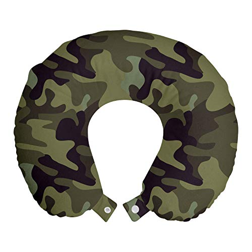 ABAKUHAUS Khaki Reisekissen Nackenstütze, Camouflage Motiv Camo Stains, Schaumstoff Reiseartikel für Flugzeug und Auto, 30x30 cm, Army Green Slate Brown von ABAKUHAUS