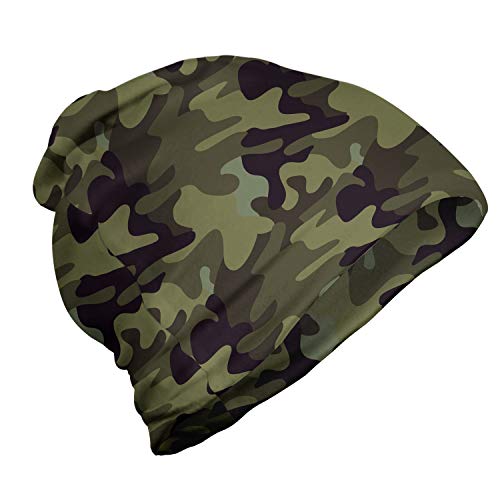 ABAKUHAUS Khaki Unisex Beanie, Camouflage Motiv Camo Stains, Wandern im Freien, Army Green Slate Brown von ABAKUHAUS