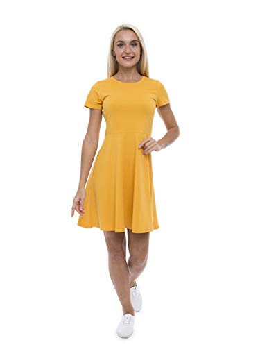 ABAKUHAUS Kurze Ärmel Damen Sommerkleid Runder Hals, XL, Senffarbe von ABAKUHAUS