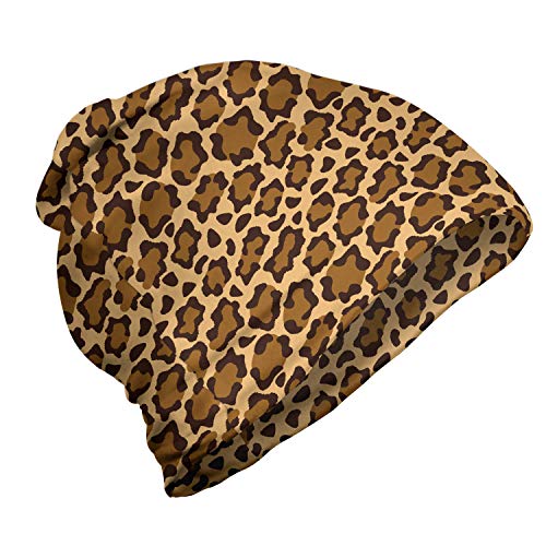ABAKUHAUS Leopard-Druck Unisex Beanie, Panthera Specie Haut, Wandern im Freien, Sand Brown Pale Caramel von ABAKUHAUS