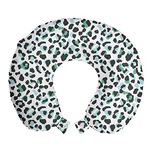 ABAKUHAUS Leopard Reisekissen Nackenstütze, Tierhaut Print Spots, Schaumstoff Reiseartikel für Flugzeug und Auto, 30x30 cm, Sea Green Koksgraue von ABAKUHAUS