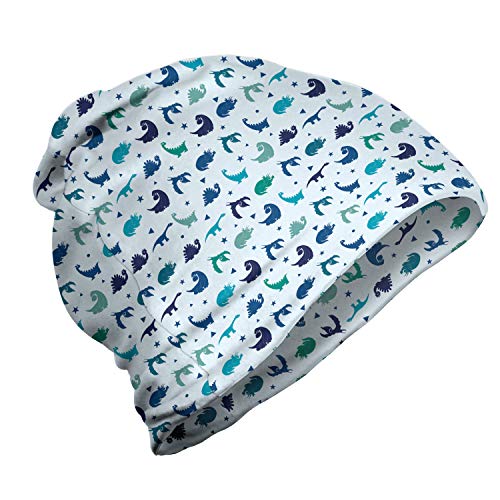 ABAKUHAUS Nursery Dino Unisex Beanie, Blaue Töne Dinosaurier, Wandern im Freien, Baby Blue und Multicolor von ABAKUHAUS