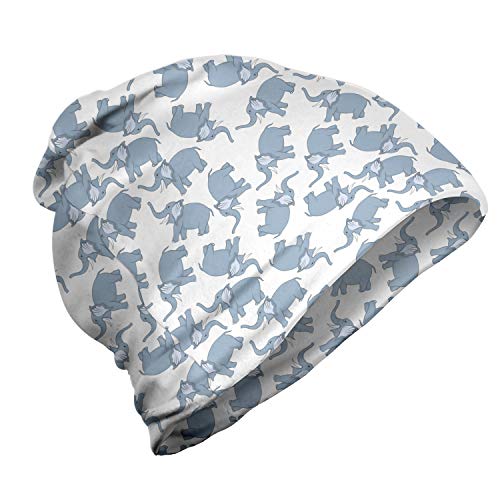 ABAKUHAUS Nursery Elephant Unisex Beanie, Pastellkunst Tier, Wandern im Freien, Blau, Grau und Weiß von ABAKUHAUS