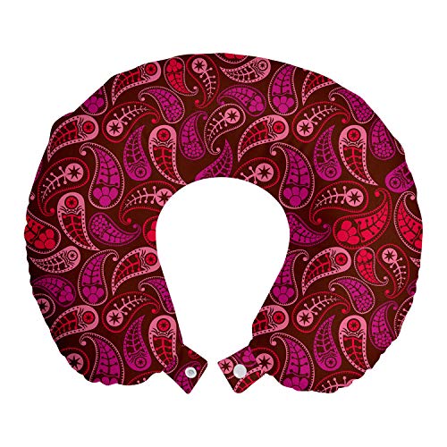 ABAKUHAUS Paisley Reisekissen Nackenstütze, Rhythmische Tropfen Motive Shaped, Schaumstoff Reiseartikel für Flugzeug und Auto, 30x30 cm, Dunkle Maroon Pastellrosa von ABAKUHAUS